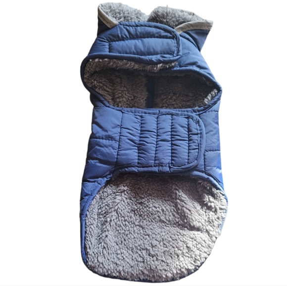 PPET Navy Blue Waterproof Winter Coat with Two Way Zippered Harness Hole,Size XS - Picture 2 of 8